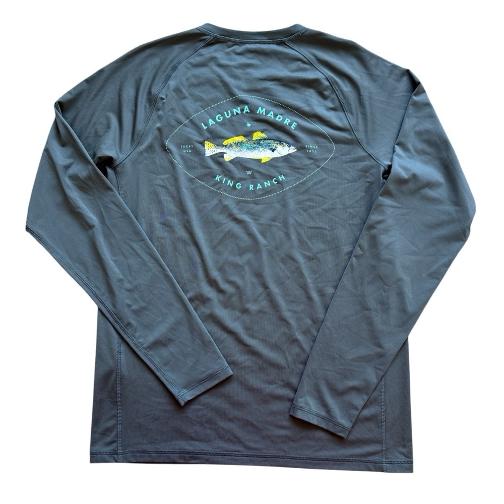 King Ranch Laguna Madre Fishing Shirt S Gray Performance Long Sleeve TX Coastal